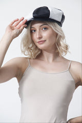 Echte Damen Leder Ballonmütze in schwarz weiß aus Lammnappa in uni