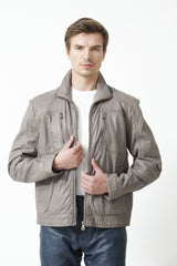 Herren Lederjacke in Lammnappa in Taupe hochschließbar Brusttaschen mit Reißverschluss