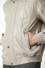 super leichter Herren Lederblouson aus Lammnappa in ivory unwattiert