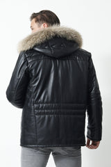 Exklusive Herren Lederjacke mit Kapuze/echtfell-Lammnappa Schwarz und federleicht - Leder Schmidt Online