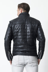 Gesteppte kurze Herren Lederjacke in Lammnappa schwarz