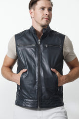 Herren Weste in Lammnappa anthrazit mit Stehkragen und Reißverschluss