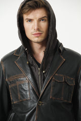 Sportlicher Sakkostyle in Braun Lammnappa Herren mit Kapuzenteil