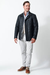 Matt schwarze halblange Herren Lederjacke in Lammleder gesteppt und federleicht