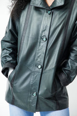 Sehr leichte Damen Lederjacke aus Lammnappa in Petrol schwarz abgesetzt