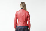 Kurze raffinierte taillierte Damen Lederjacke in Lammnappa rot mit Stehkrage