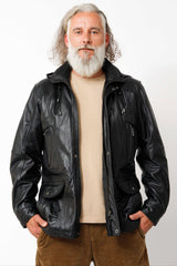 Herren Lederparka in schwarz aus Lammnappa mit Kapuze abtrennbar