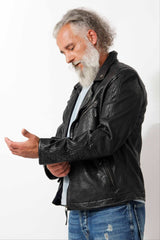 Kurze Herren Bikerlederjacke aus New Zealand Lammnappa schwarz Bubble Effekt