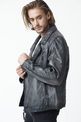 Moderne Herren Biker Lederjacke in Lammnappa Grey vintage antik Optik
