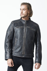 Robuste Herren Biker Lederjacke in schwarz aus Neuseeland Lammnappa mit Bubbleeffekt