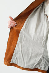 Sportliche Damen Lederjacke Lammnappa in Cognac Vintage Look mit Gürtel