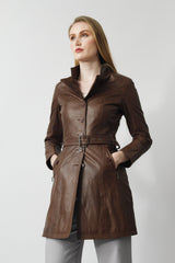 Leichter Damen Kurzmantel in Braun aus feinem Lammnappa