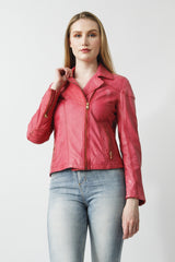 Taillierte Biker Lederjacke in rot aus Handschuhweichem Lammnappa