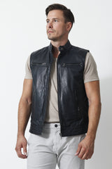 Herren Weste in Lammnappa anthrazit mit Stehkragen und Reißverschluss