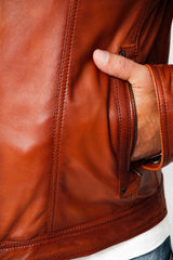Kurze Herren Lederjacke aus Lammnappa in Cognac Vintage washed