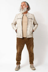 Kurze Herren lederjacken im Biker Look in hellem vintage Optik mit Stehkragen