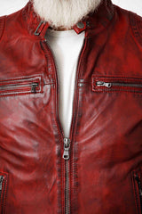 Sportliche Herrenlederjacken kurz Lammnappa in Red vintage Look Bikerjacken Style
