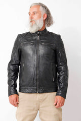 echte kurze Sportliche Herrenlederjacke Lammnappa in schwarz Bikerjacken Style mit Stehkragen