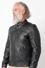 echte kurze Sportliche Herrenlederjacke Lammnappa in schwarz Bikerjacken Style mit Stehkragen