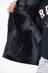 kurze Herren Biker Style Lammfelljacke aus Merinolamm in schwarz nappiert