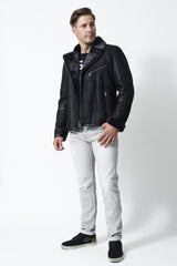 Sportliche Herren Lammfelljacke aus Merinolamm in schwarz nappiert wie gewachsen