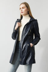 coole Damen Lederjacke in Blau aus 1A.Lammnappa mit Kapuze