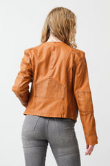 Kurzer Damen Lederbolero aus Lammnappa amaretto washed Look ohne Kragen