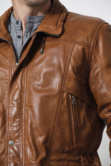 Herren Leder Parka aus Lammnappa in cognac vintage Look
