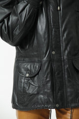 Herren Lederparka sportiv aus Lammnappa in schwarz leicht wattiert