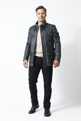 Herren Lederparka sportlich in Lammnappa anthrazit vintage Look und Stehkragen