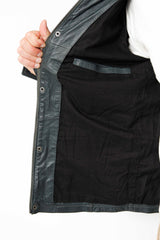 leichter dünner Herren Lederparka sportiv aus Lammnappa anthrazit mit Stehkragen