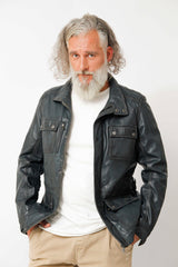 leichter dünner Herren Lederparka sportiv aus Lammnappa anthrazit mit Stehkragen