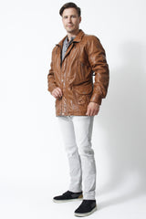 Herren Leder Parka aus Lammnappa in cognac vintage Look