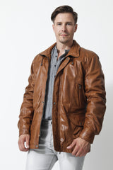 Herren Leder Parka aus Lammnappa in cognac vintage Look