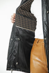 Langer Herren Lederparka sportiv aus Lammnappa in schwarz wattiert