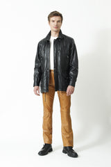 Langer Herren Lederparka sportiv aus Lammnappa in schwarz leicht wattiert