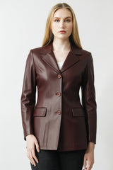 Schicker Damen Lederblazer in Lammnappa in bordo zum Knöpfen