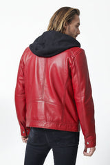 Coole Herren Biker Lederjacke aus Lammnappa mit Teilhooldie Kapuze