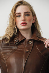 Sportliche Damen Lederjacke aus weichem Lammnappa in Braun