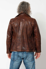 Halblange Herren Lederjacke aus Lammnappa Braun used vintage Look