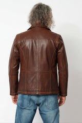 Halblange Herren Lederjacke aus Lammnappa Braun used vintage Look