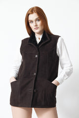 Damen Lammfell-Weste in Velour d.braun - Leder Schmidt Online