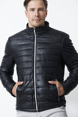 Gesteppte kurze Herren Lederjacke tailliert in Lammnappa schwarz