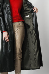 Klassischer Damen Ledermantel Ziegenleder mit Foliendruck in Petrol mit Knöpfe