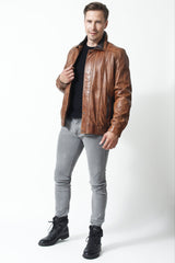 Herren Leder Blouson aus Lammnappa Cognac Braun in 1A Qualität