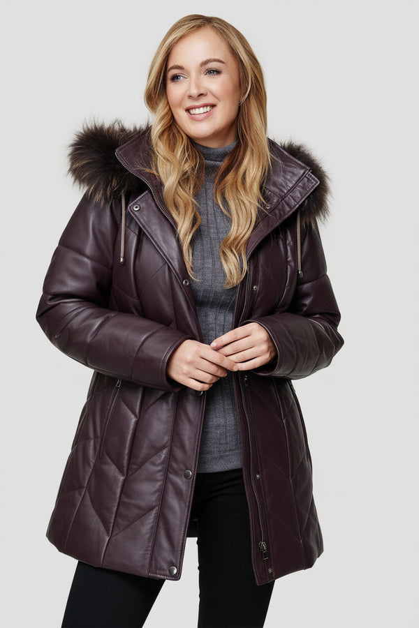 Hochwertiger Damen-Leder-Parka mit Kapuze