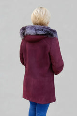 Lange Damen Lammfelljacke mit Kapuze