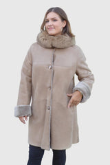 Damen Lammfell-Jacke/Mantel beige