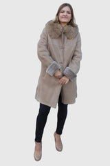 Damen Lammfell-Jacke/Mantel beige