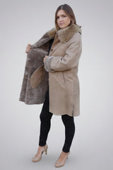 Damen Lammfell-Jacke/Mantel beige